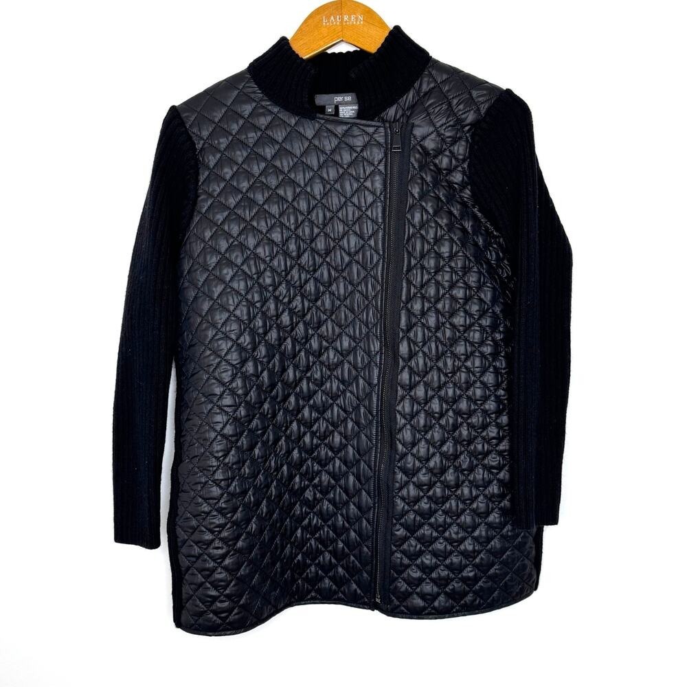 Per se Quilted Wool Jacket Womens Med‎ Black
